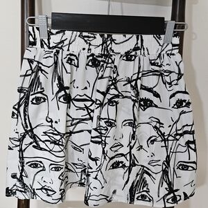 VILA Black and White Abstract Faces Mini Skirt